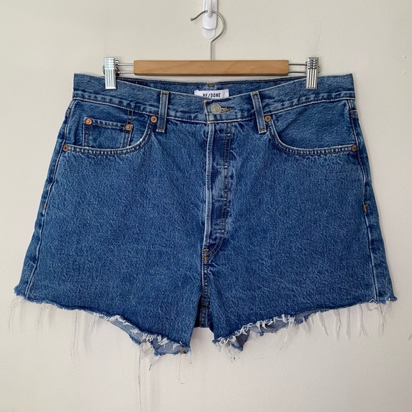 RE/DONE Denim 90s Crop Low Slung Button Fly Boyfriend Short Bleu Mere Blue Sz 30 - Picture 4 of 13